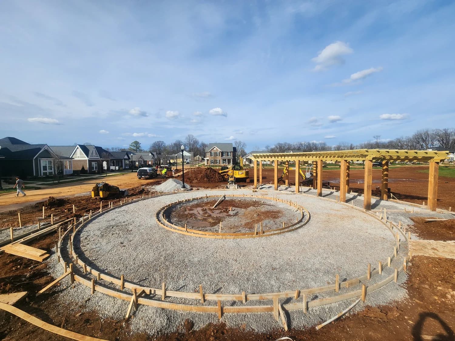 Pool and circular pergola under construction